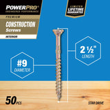Hillman Power Pro No. 9 X 2-1/2 in. L Star Wood Screws 50 pk