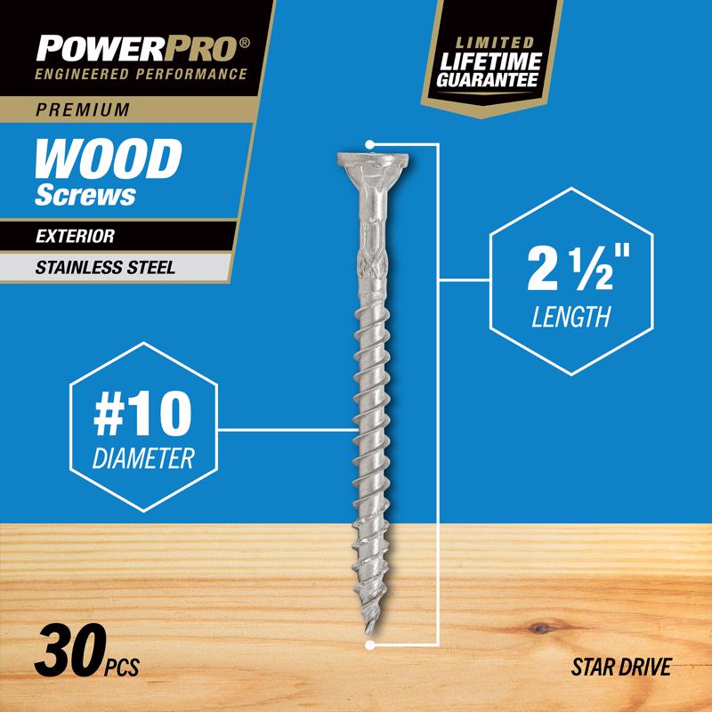Hillman Power Pro No. 10 X 2-1/2 in. L Star Flat Head Exterior Deck Screws 30 pk