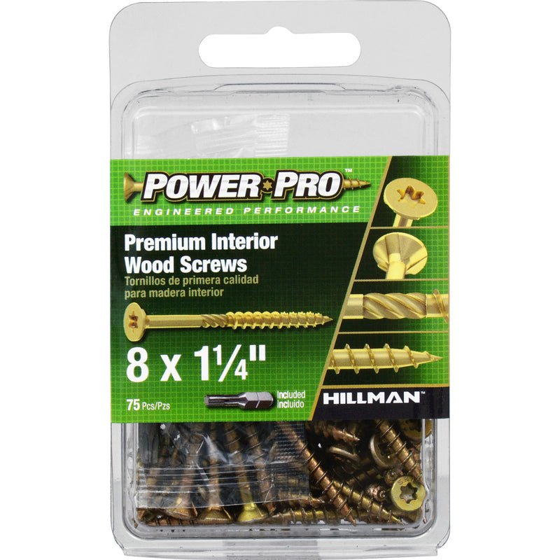 Hillman Power Pro No. 8 X 1-1/4 in. L Star Wood Screws 75 pk