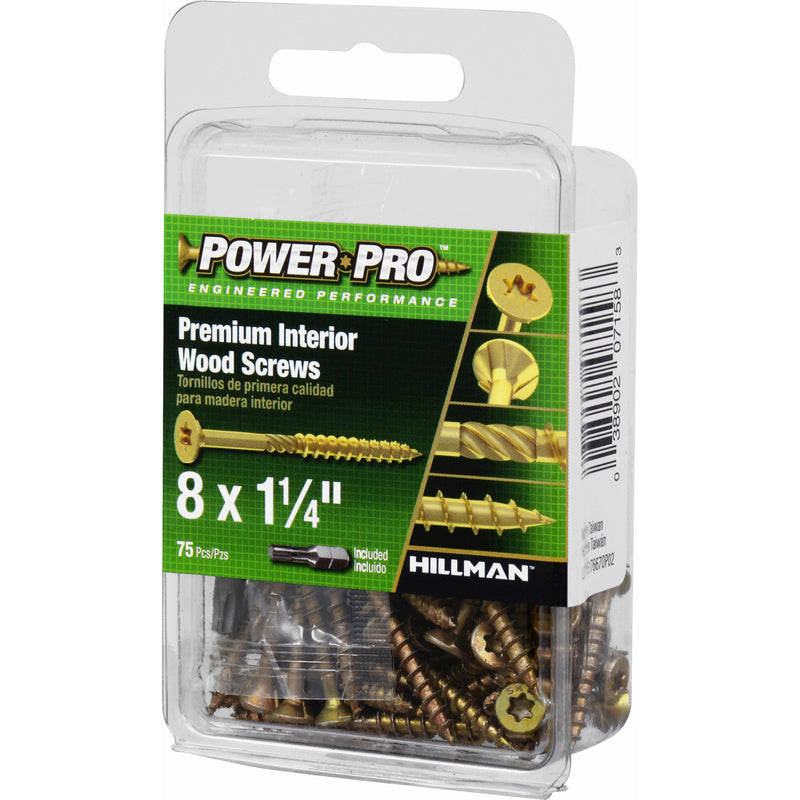 Hillman Power Pro No. 8 X 1-1/4 in. L Star Wood Screws 75 pk