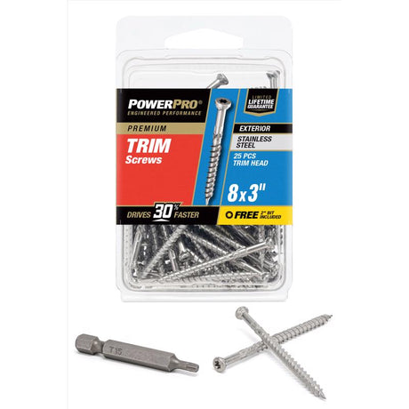 TRIM SCREW 8X3" 25PK SS