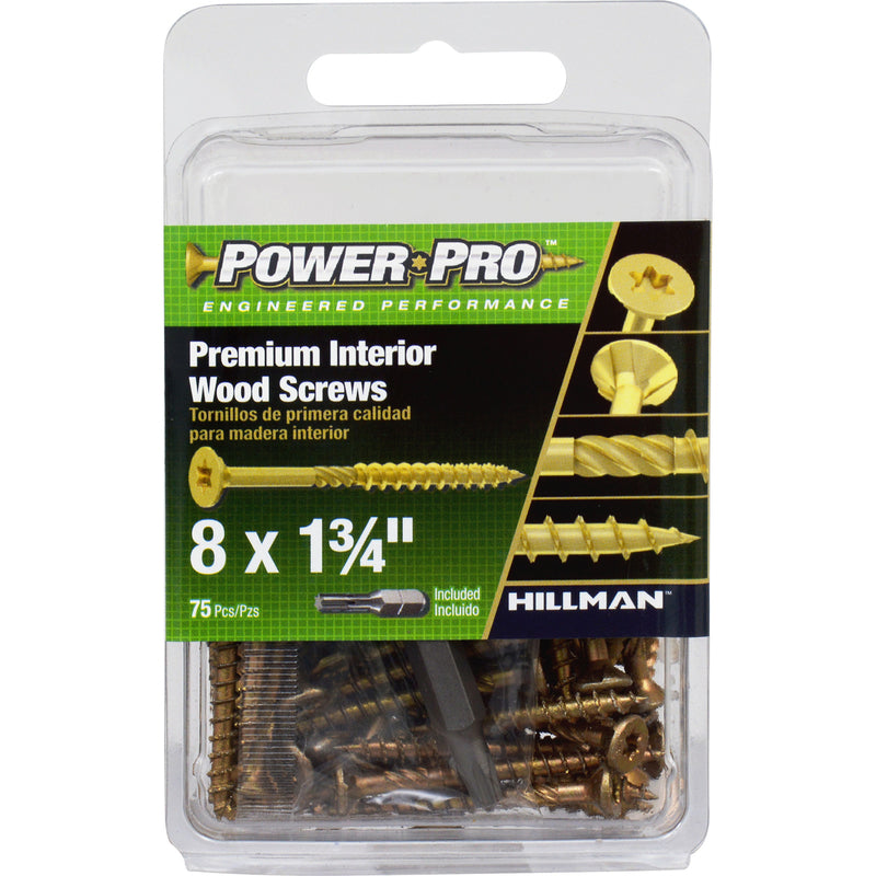 Hillman Power Pro No. 8 X 1-3/4 in. L Star Wood Screws 75 pk