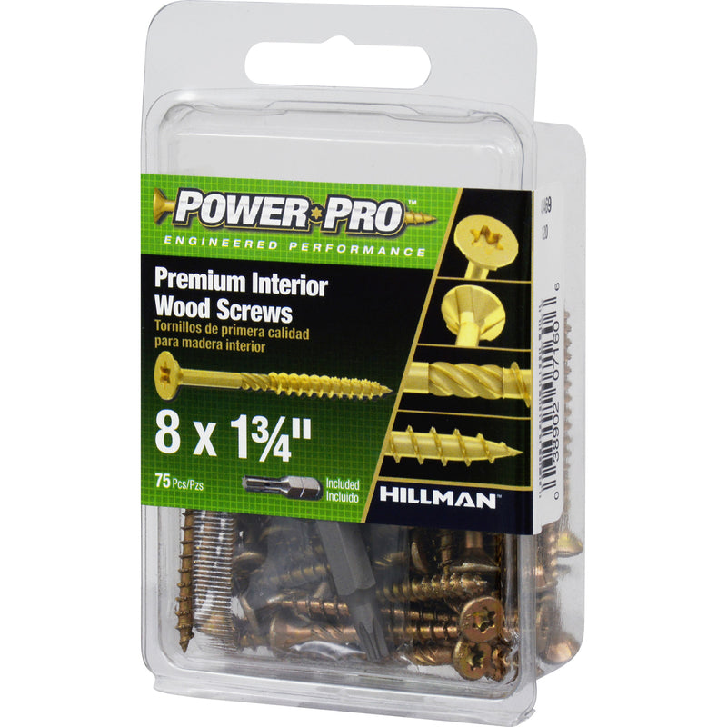 Hillman Power Pro No. 8 X 1-3/4 in. L Star Wood Screws 75 pk