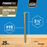 Hillman Power Pro No. 10 X 3-1/2 in. L Star Wood Screws 25 pk