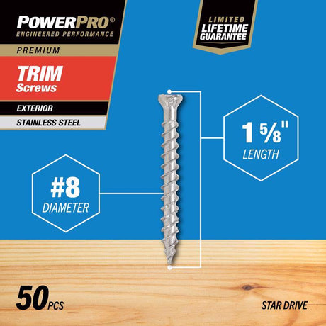 Hillman Power Pro No. 8 X 1-5/8 in. L Star Trim Screws 50 pk