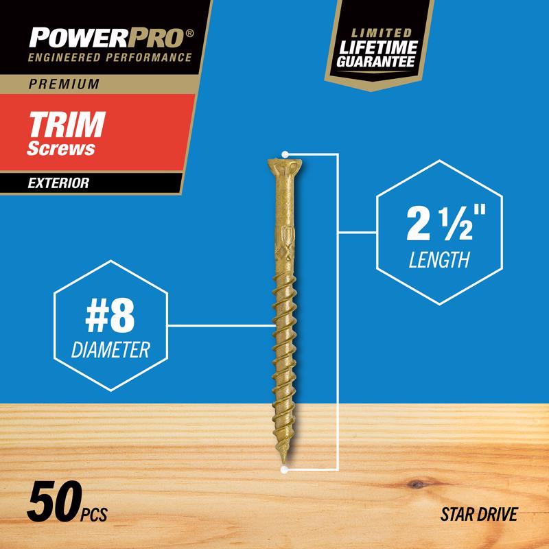Hillman Power Pro No. 8 X 2-1/2 in. L Star Trim Screws 50 pk