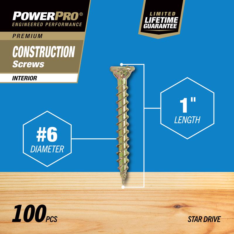 Hillman Power Pro No. 6 X 1 in. L Star Wood Screws 100 pk