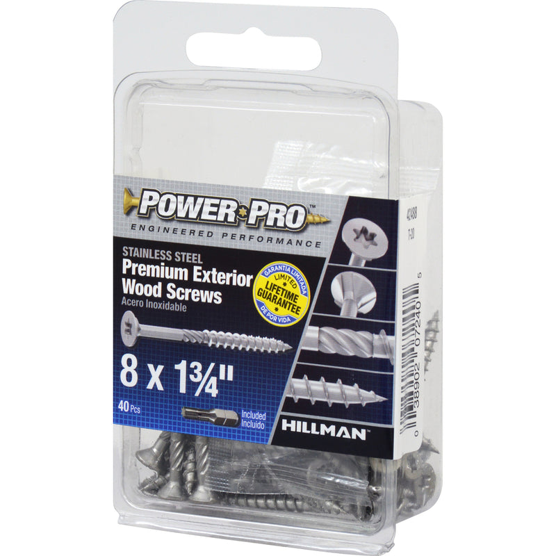 Hillman Power Pro No. 8 X 1-3/4 in. L Star Exterior Wood Screw 40 pk