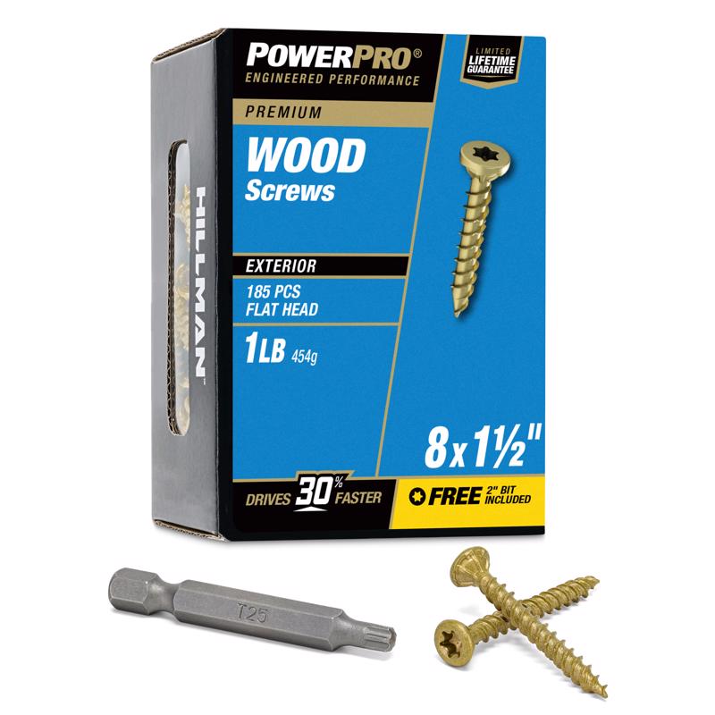 Hillman Power Pro No. 8 X 1-1/2 in. L Star Exterior Wood Screw 1 lb