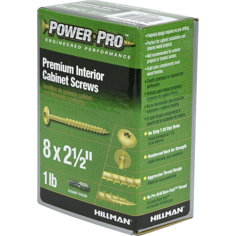 Hillman Power Pro No. 8 X 2-1/2 in. L Star Cabinet Screws 1 lb