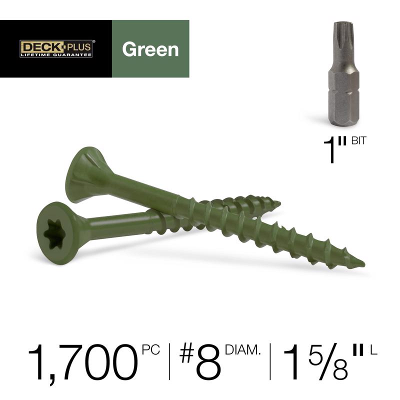 Deck Plus No. 8 X 1-5/8 in. L Green Star Flat Head Exterior Deck Screws 1700 pk