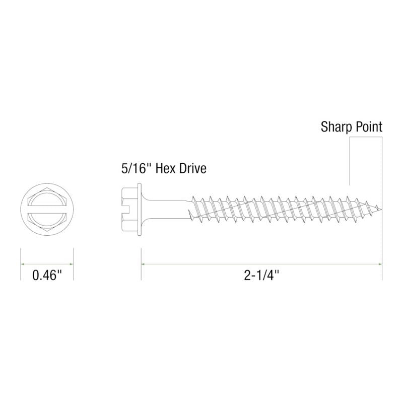 Grip-Rite 1/4 in. wire X 2-1/4 in. L Slotted Hex Washer Head Concrete Screws 1 lb 100 pk