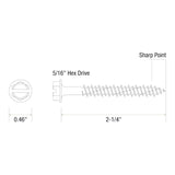 Grip-Rite 1/4 in. wire X 2-1/4 in. L Slotted Hex Washer Head Concrete Screws 1 lb 100 pk