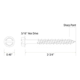 Grip-Rite 1/4 in. wire X 2-3/4 in. L Slotted Hex Washer Head Concrete Screws 100 pk