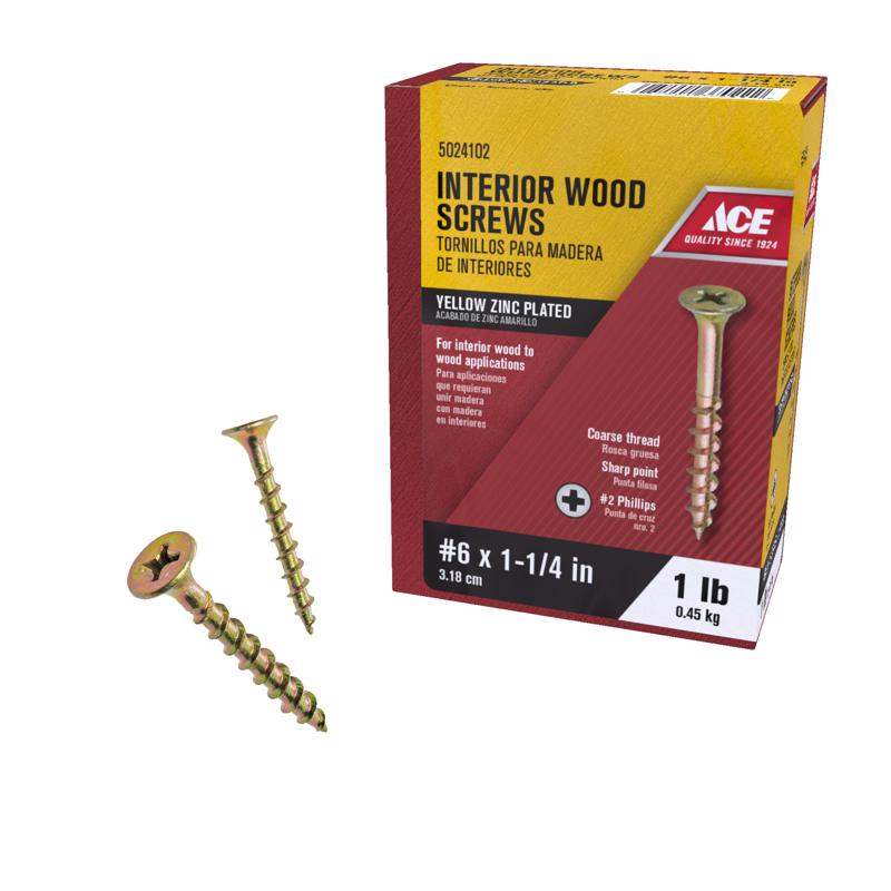 ACE No. 6 X 1-1/4 in. L Phillips Yellow Zinc Wood Screws 1 lb 238 pk