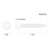 Grip-Rite 3/16 in. wire X 1-3/4 in. L Slotted Hex Washer Head Concrete Screws 100 pk