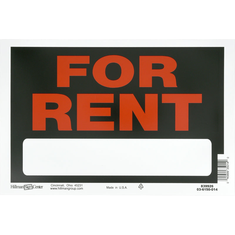 FOR RENT SIGN BLK 8X12"