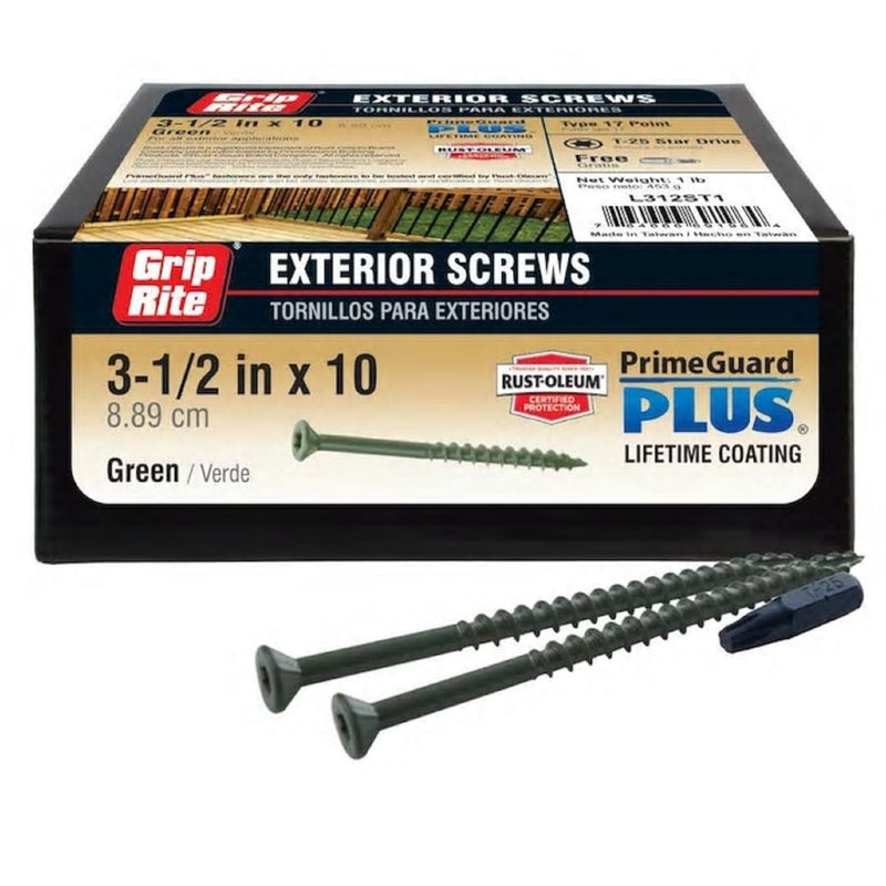 Grip-Rite PrimeGuard Plus No. 10 wire X 3-1/2 in. L Green Star Bugle Head Deck Screws 1 lb 53 pk