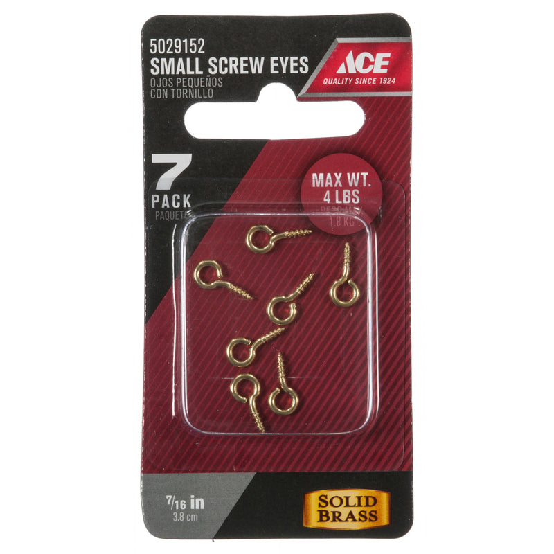 Ace 1/16 in. D X 7/16 in. L Polished Brass Screw Eye 4 lb. cap. 7 pk