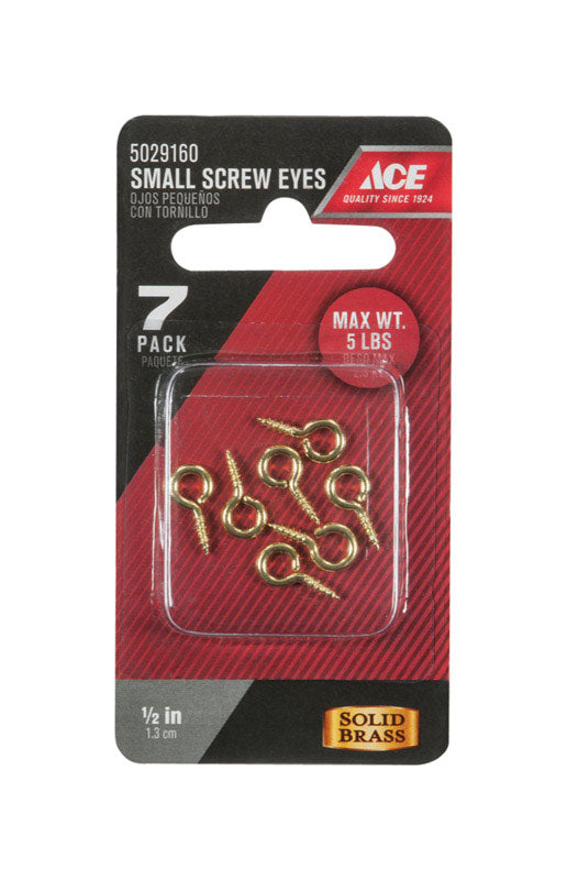 Ace 1/8 in. D X 1/2 in. L Polished Brass Screw Eye 5 lb. cap. 7 pk