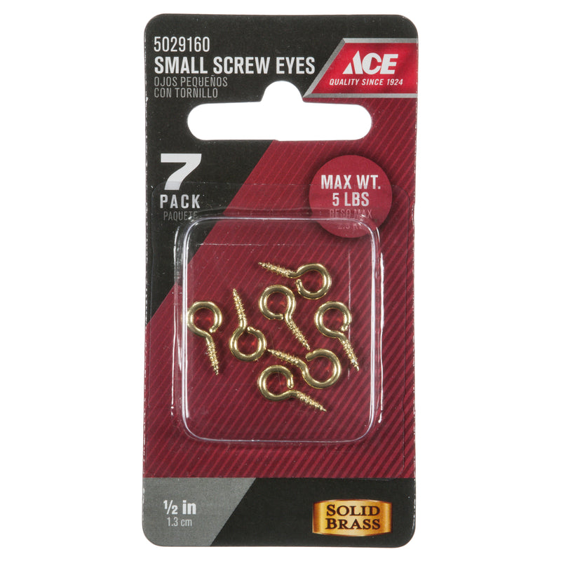 Ace 1/8 in. D X 1/2 in. L Polished Brass Screw Eye 5 lb. cap. 7 pk