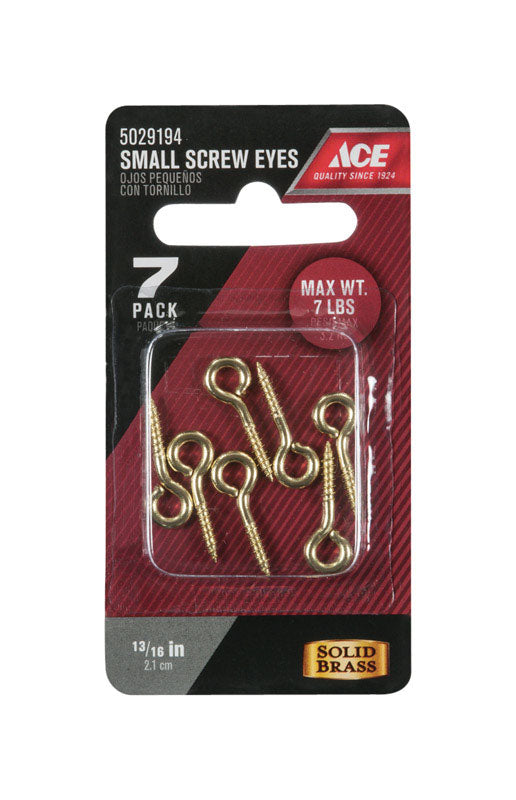 Ace 3/32 in. D X 13/16 in. L Polished Brass Screw Eye 7 lb. cap. 7 pk