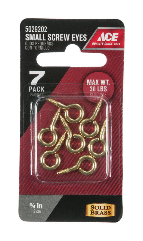 Ace 7/64 in. D X 3/4 in. L Polished Brass Screw Eye 30 lb. cap. 7 pk