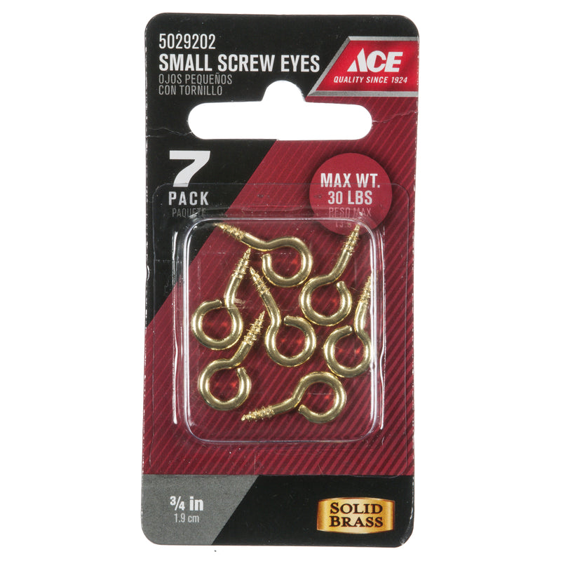 Ace 7/64 in. D X 3/4 in. L Polished Brass Screw Eye 30 lb. cap. 7 pk