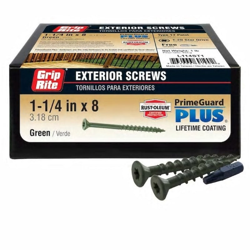 Grip-Rite PrimeGuard Plus No. 8 wire X 1-1/4 in. L Green Star Bugle Head Deck Screws 1 lb 123 pk