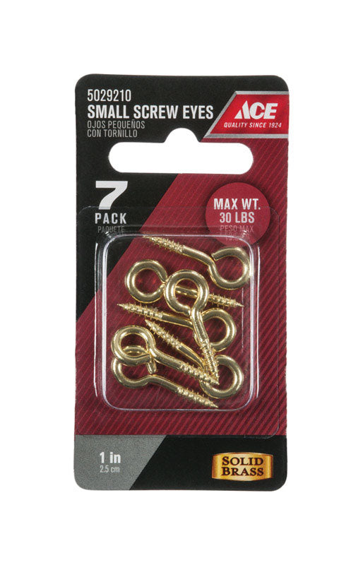 Ace 1/8 in. D X 1 in. L Polished Brass Screw Eye 30 lb. cap. 7 pk