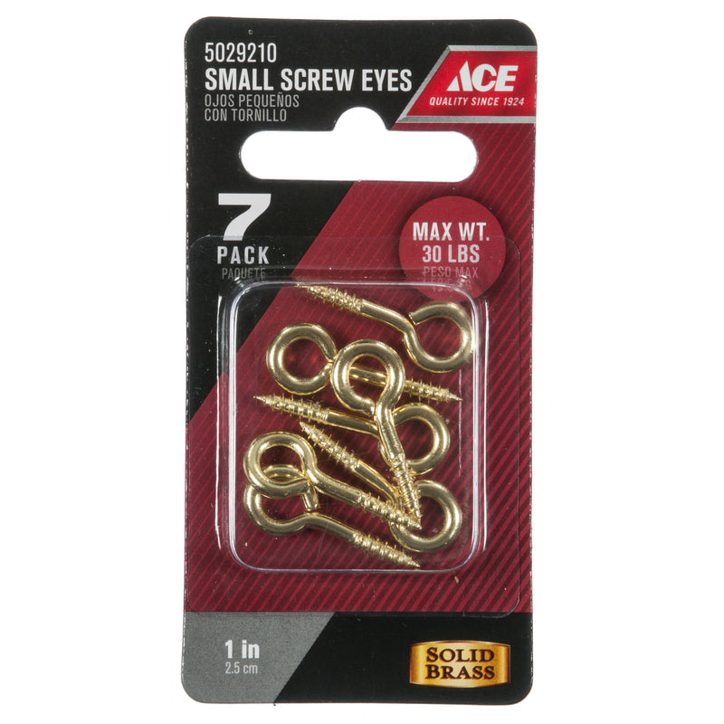 Ace 1/8 in. D X 1 in. L Polished Brass Screw Eye 30 lb. cap. 7 pk