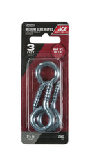 Ace 9/32 in. D X 2-1/8 in. L Zinc-Plated Steel Screw Eye 140 lb. cap. 3 pk