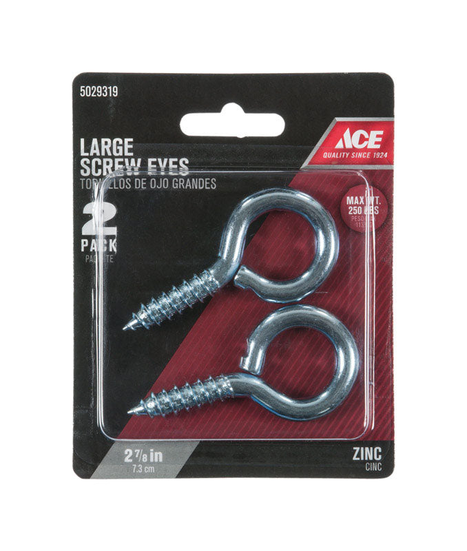 Ace 3/8 in. D X 2-7/8 in. L Zinc-Plated Steel Screw Eye 250 lb. cap. 2 pk