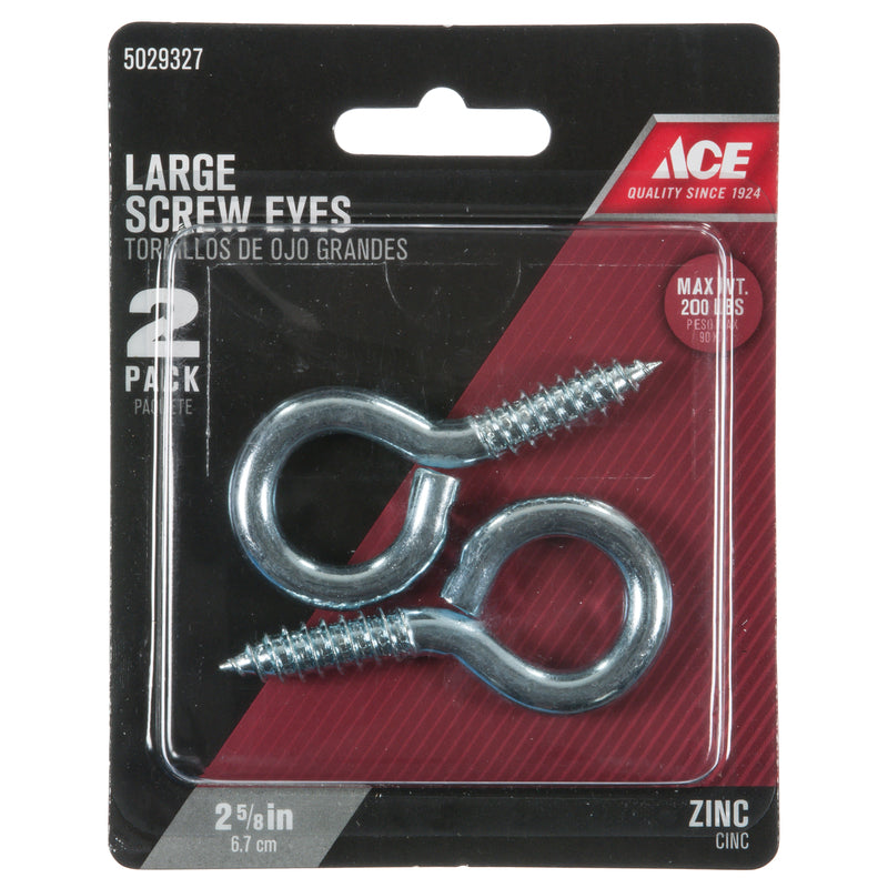 Ace 11/32 in. D X 2-5/8 in. L Zinc-Plated Steel Screw Eye 200 lb. cap. 2 pk