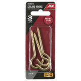Ace Small Polished Brass Green Brass 2.5 in. L Ceiling Hook 35 lb 3 pk