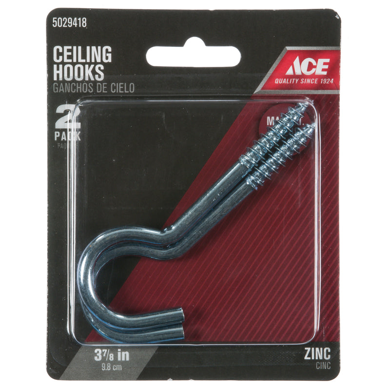 Ace Small Zinc-Plated Silver Steel 3.3125 in. L Ceiling Hook 80 lb 2 pk