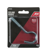 Ace Small Zinc-Plated Silver Steel 4.0625 in. L Ceiling Hook 100 lb 2 pk