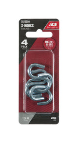 Ace Small Zinc-Plated Silver Steel 1.5 in. L S-Hook 80 lb 4 pk
