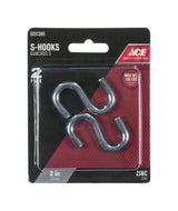 Ace Small Zinc-Plated Silver Steel 2 in. L S-Hook 150 lb 2 pk