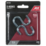 Ace Small Zinc-Plated Silver Steel 2 in. L S-Hook 150 lb 2 pk