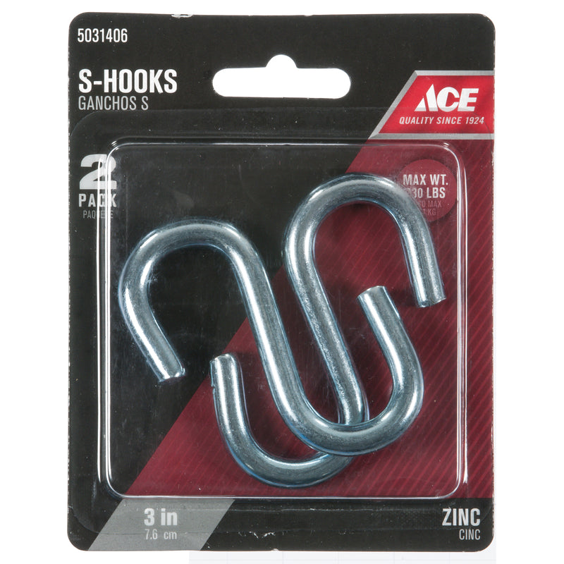 Ace Medium Zinc-Plated Silver Steel 3 in. L S-Hook 230 lb 2 pk