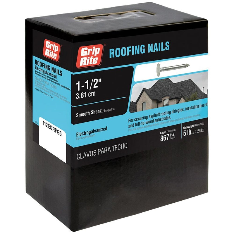 Grip-Rite No. 11 1-1/2 in. Roofing Electro-Galvanized Steel Nail Full Round Head 5 lb