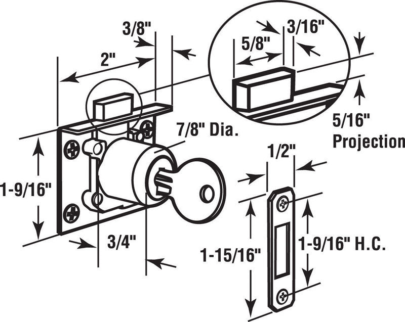 Prime-Line Bright Brass Gold Steel Cabinet/Drawer Lock