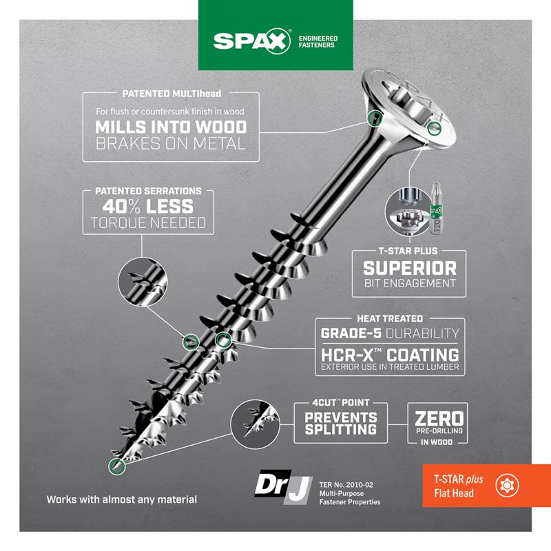 SPAX Multi-Material No. 14 Label X 2-1/2 in. L T30+ Flat Head Construction Screws 1 lb 55 pk