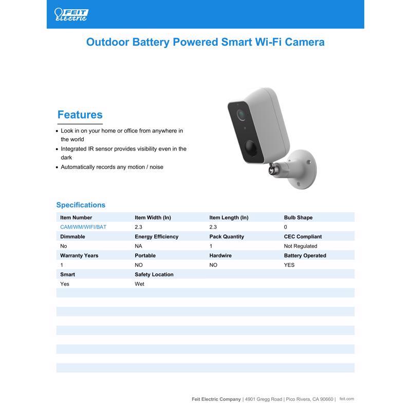 Feit Smart Home Battery Powered Outdoor Smart-Enabled Security Camera