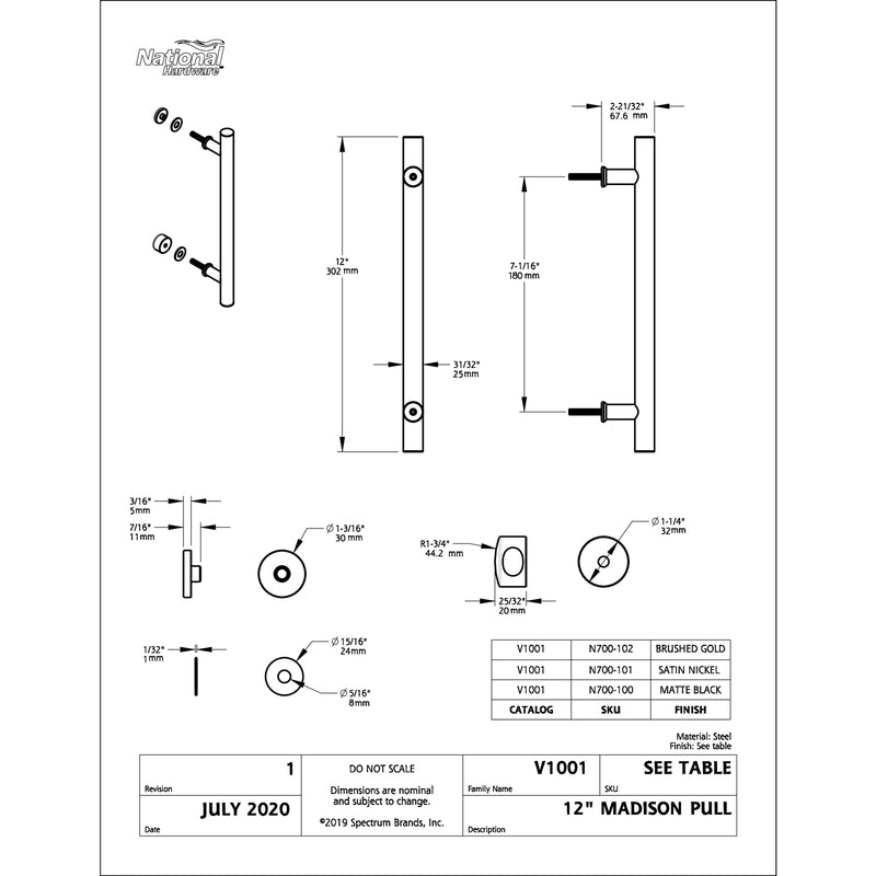 National Hardware Madison Matte Black Steel Pull Handle 1 pc