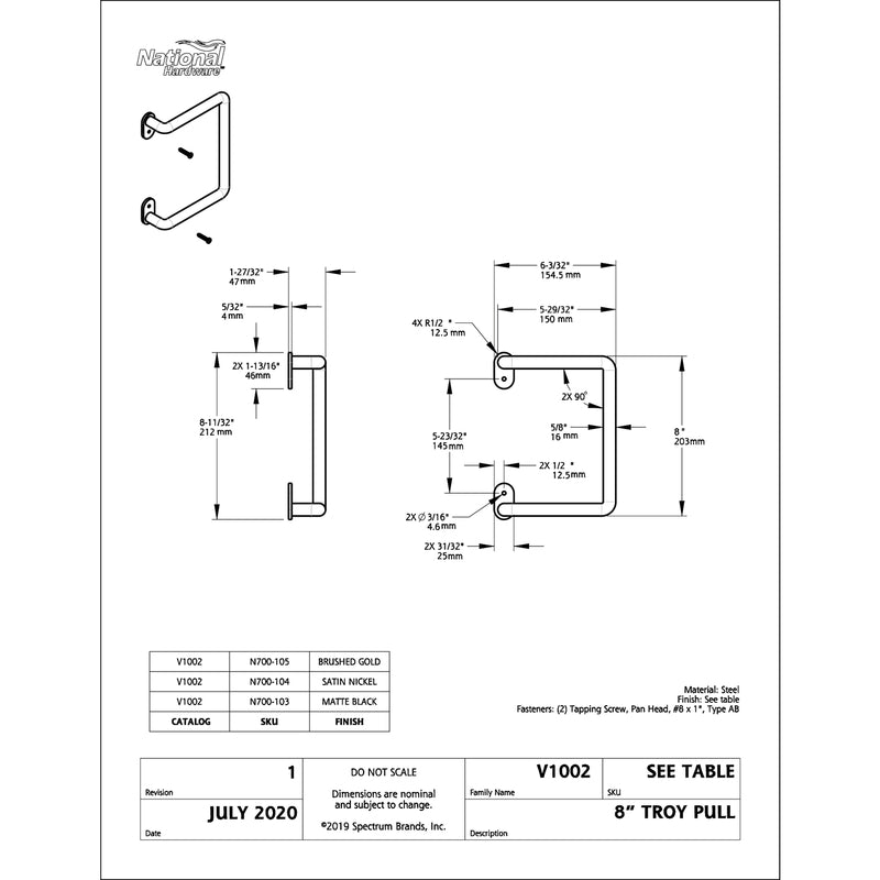 National Hardware Troy Matte Black Steel Pull Handle 1 pc