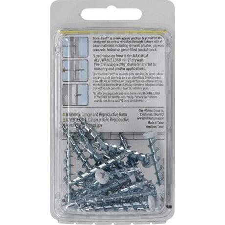Bore-Fast 3/16 in. D X 1-1/2 in. L Steel Pan Head Screw and Anchor 25 pc