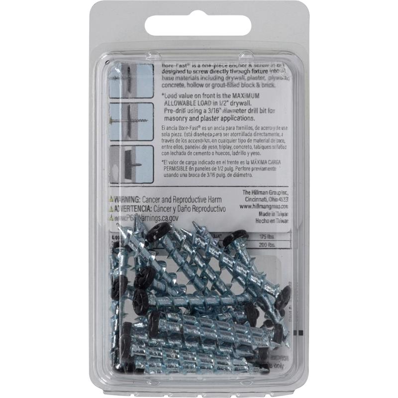 Bore-Fast 3/16 in. D X 1-1/2 in. L Steel Pan Head Screw and Anchor 25 pc