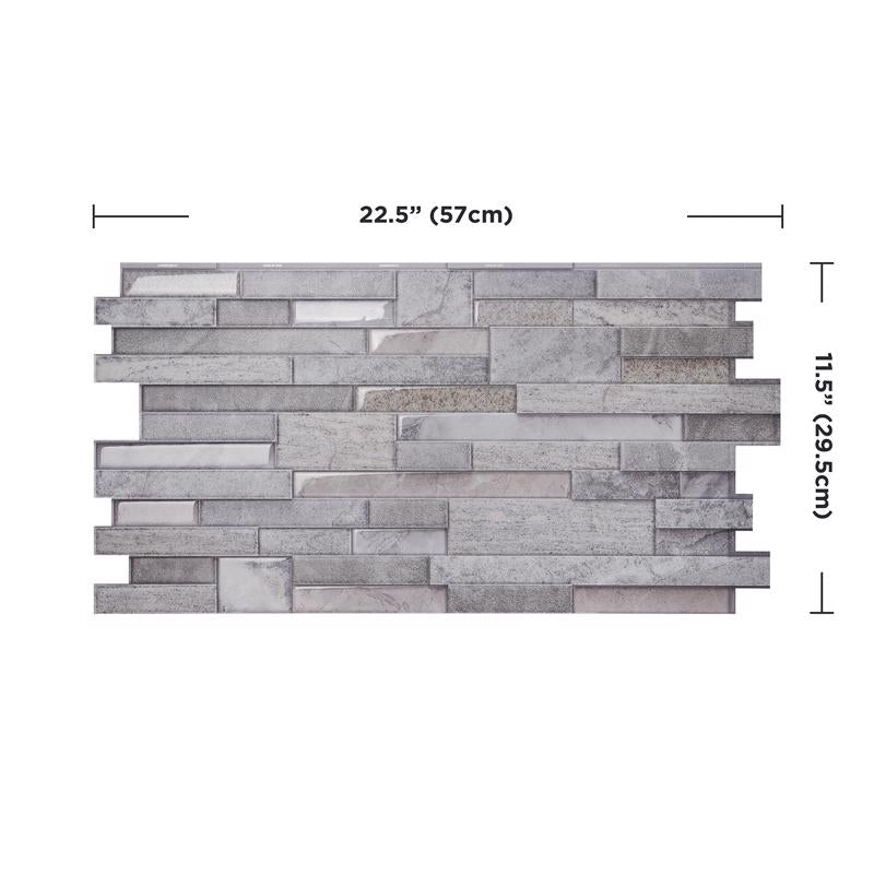 Smart Tiles 11.4 in. W X 22.5 in. L Gray Multiple Finish (Mosaic) Vinyl Adhesive Wall Tile 2 pc